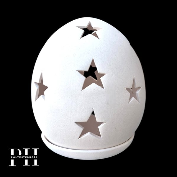 SF 109 - Yıldızlı Tealight Mumluk Büyük Boy Dekoratif Ham Seramik Obje