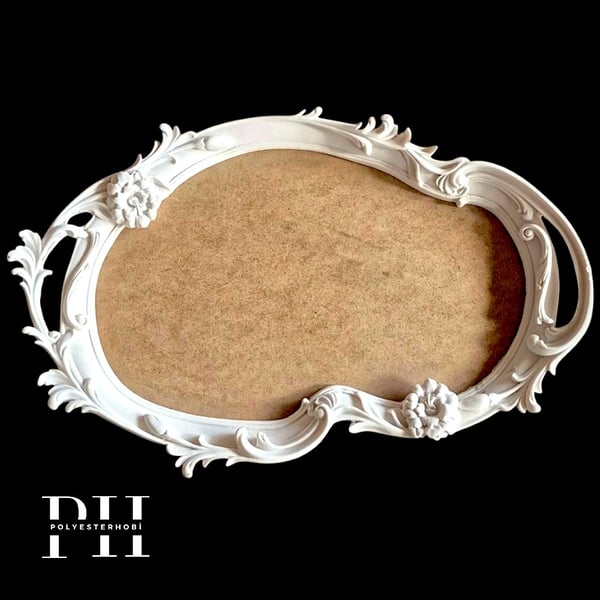 Te 146 - Barok Tepsi Ham Ahşap Ve Polyester Obje 50 x 34 cm