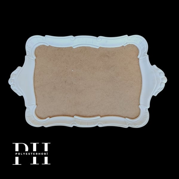 Te 148 - Dikdörtgen Zamansız Tepsi Ham Ahşap Ve Polyester Obje 32 x 19 cm