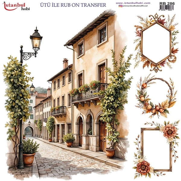 Ütü İle Baskı Transfer Kumaş Ve Ahşap Rubon 30 x 30 cm İtalya Şehir Manzarası Desenli RB 286