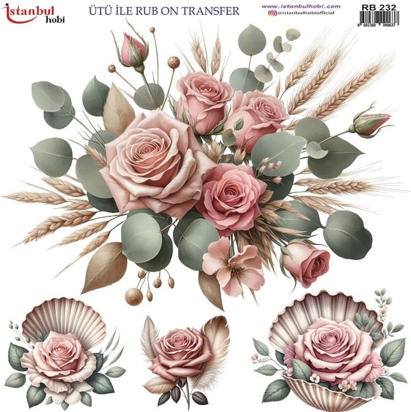 Ütü İle Baskı Transfer Kumaş Ve Ahşap Rubon 30 x 30 cm Çiçek Desenli RB 242