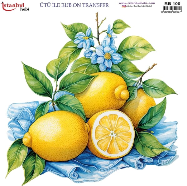 Ütü İle Baskı Transfer Kumaş Ve Ahşap Rubon 30 x 30 cm Limon Desenli RB 100