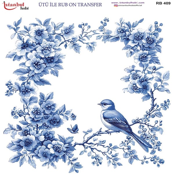 Ütü İle Baskı Transfer Kumaş Ve Ahşap Rubon 30 x 30 cm Çiçek Desenli RB 409