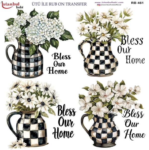 Ütü İle Baskı Transfer Kumaş Ve Ahşap Rubon 30 x 30 cm Siyah Beyaz Dama Detaylı RB 461