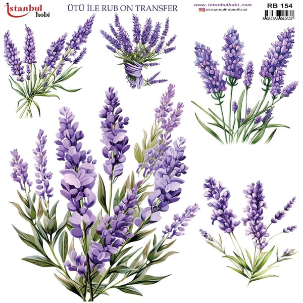 Ütü İle Baskı Transfer Kumaş Ve Ahşap Rubon 30 x 30 cm Lavanta Çiçek Temalı RB 154
