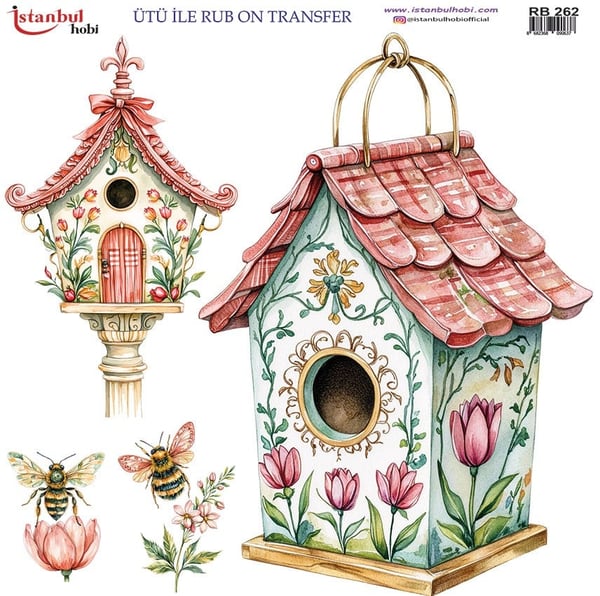 Ütü İle Baskı Transfer Kumaş Ve Ahşap Rubon 30 x 30 cm Kuş Evleri Desenli RB 262