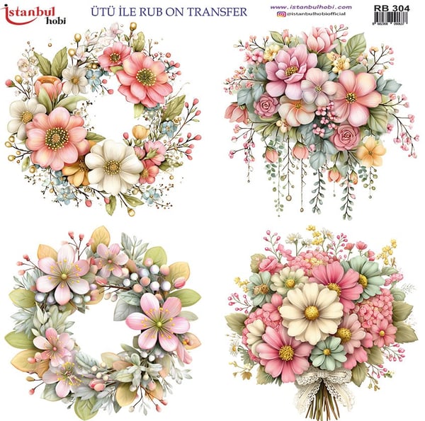 Ütü İle Baskı Transfer Kumaş Ve Ahşap Rubon 30 x 30 cm Çiçek Desenli RB 304