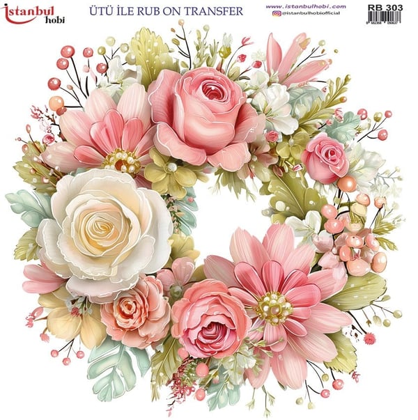 Ütü İle Baskı Transfer Kumaş Ve Ahşap Rubon 30 x 30 cm Çiçek Desenli RB 303