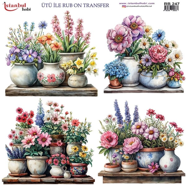 Ütü İle Baskı Transfer Kumaş Ve Ahşap Rubon 30 x 30 cm Çiçek Desenli RB 247