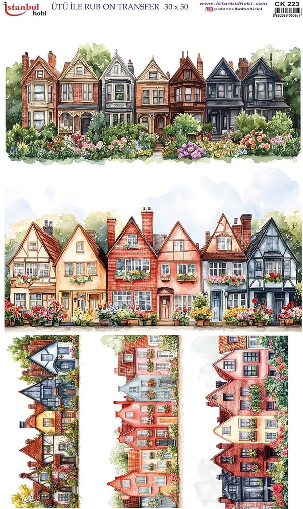Ütü İle Baskı Transfer Kumaş Ve Ahşap Rubon 30 x 50 cm Amsterdam Evleri CK 223