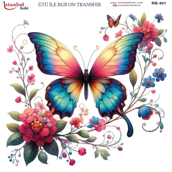 Ütü İle Baskı Transfer Kumaş Ve Ahşap Rubon 30 x 30 cm Kelebek Desenli RB 401