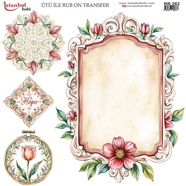 Ütü İle Baskı Transfer Kumaş Ve Ahşap Rubon 30 x 30 cm Çiçek Desenli RB 263