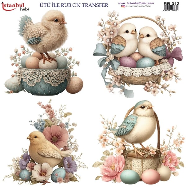 Ütü İle Baskı Transfer Kumaş Ve Ahşap Rubon 30 x 30 cm Kuş Desenli RB 312