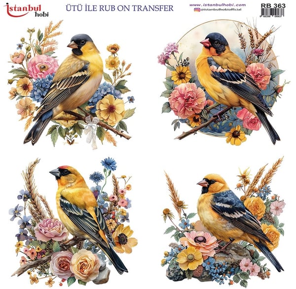 Ütü İle Baskı Transfer Kumaş Ve Ahşap Rubon 30 x 30 cm Kuş Desenli RB 363