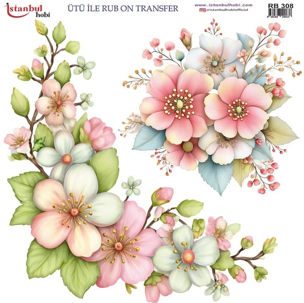 Ütü İle Baskı Transfer Kumaş Ve Ahşap Rubon 30 x 30 cm Çiçek Desenli RB 308