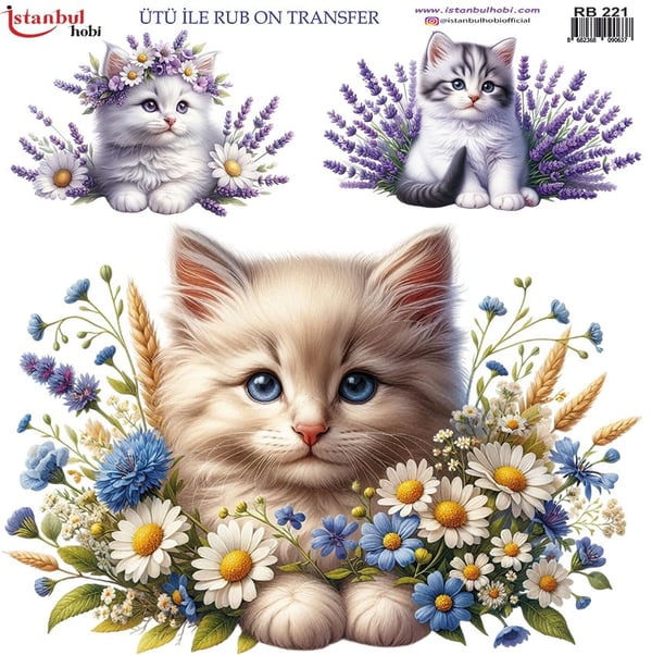 Ütü İle Baskı Transfer Kumaş Ve Ahşap Rubon 30 x 30 cm Kedi Desenli RB 221