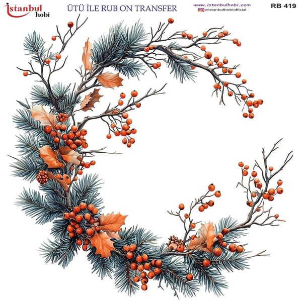 Ütü İle Baskı Transfer Kumaş Ve Ahşap Rubon 30 x 30 cm Çiçek Desenli RB 419