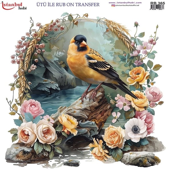 Ütü İle Baskı Transfer Kumaş Ve Ahşap Rubon 30 x 30 cm Kuş Desenli RB 365