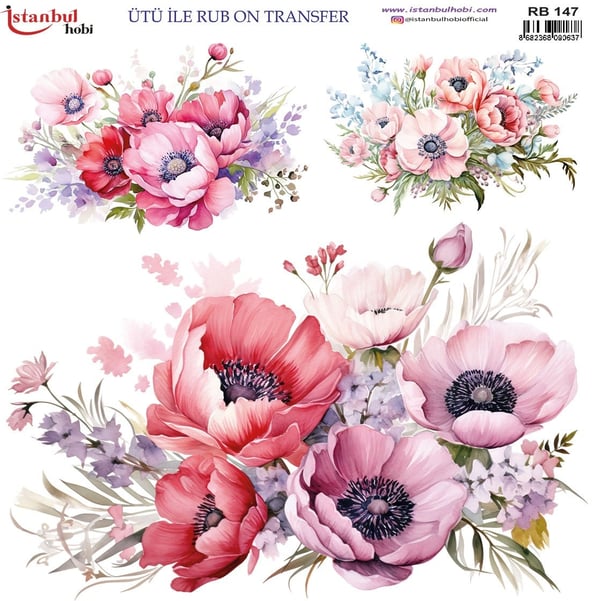 Ütü İle Baskı Transfer Kumaş Ve Ahşap Rubon 30 x 30 cm Çiçek Desenli RB 147