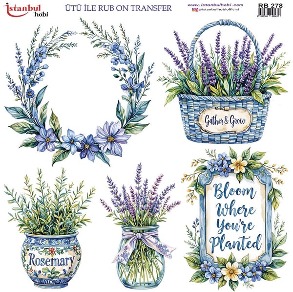Ütü İle Baskı Transfer Kumaş Ve Ahşap Rubon 30 x 30 cm Çiçek Desenli RB 278