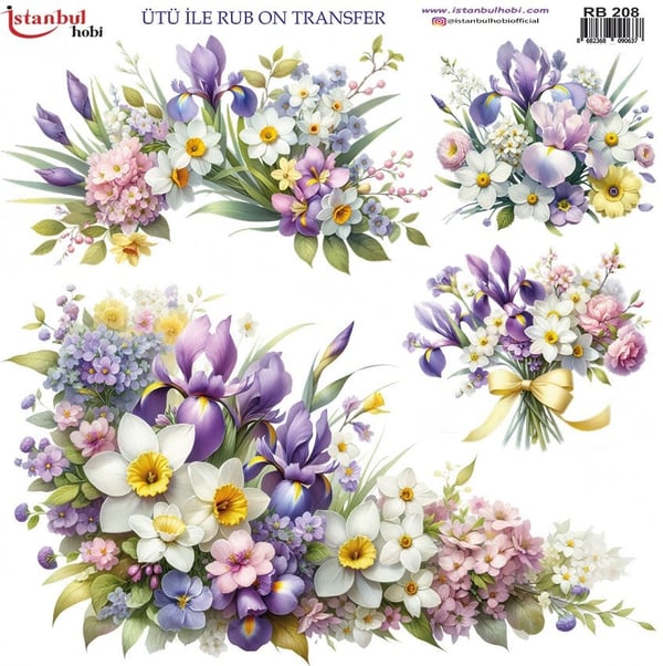 Ütü İle Baskı Transfer Kumaş Ve Ahşap Rubon 30 x 30 cm Çiçek Desenli RB 208