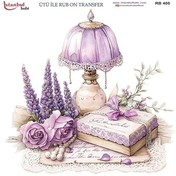 Ütü İle Baskı Transfer Kumaş Ve Ahşap Rubon 30 x 30 cm Vintage Lavanta Desenli RB 405