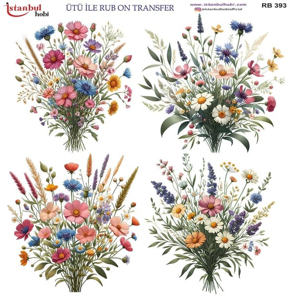Ütü İle Baskı Transfer Kumaş Ve Ahşap Rubon 30 x 30 cm Çiçek Desenli RB 393