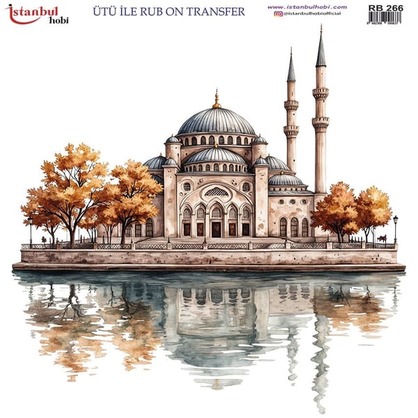 Ütü İle Baskı Transfer Kumaş Ve Ahşap Rubon 30 x 30 cm Cami Manzarası Desenli RB 266
