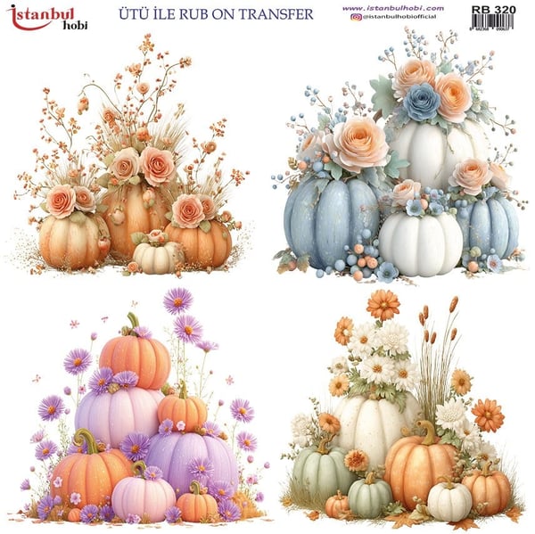 Ütü İle Baskı Transfer Kumaş Ve Ahşap Rubon 30 x 30 cm Kabak Desenli RB 320