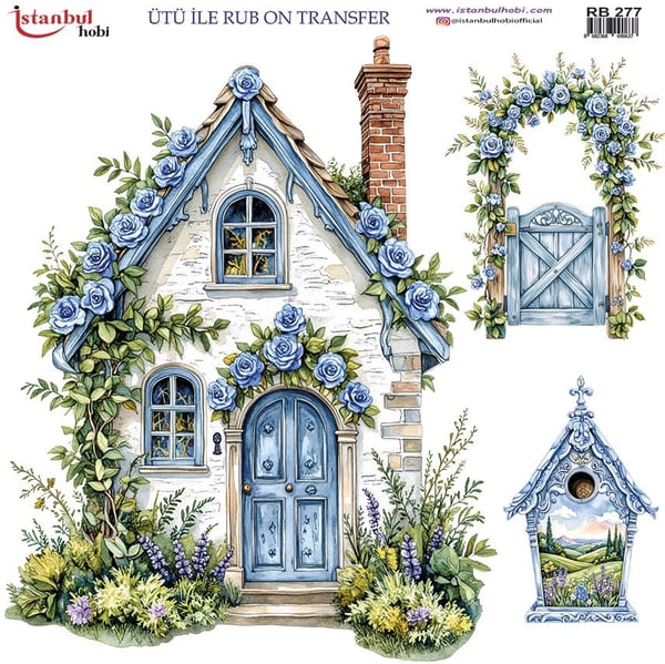 Ütü İle Baskı Transfer Kumaş Ve Ahşap Rubon 30 x 30 cm Ev Manzarası Desenli RB 277