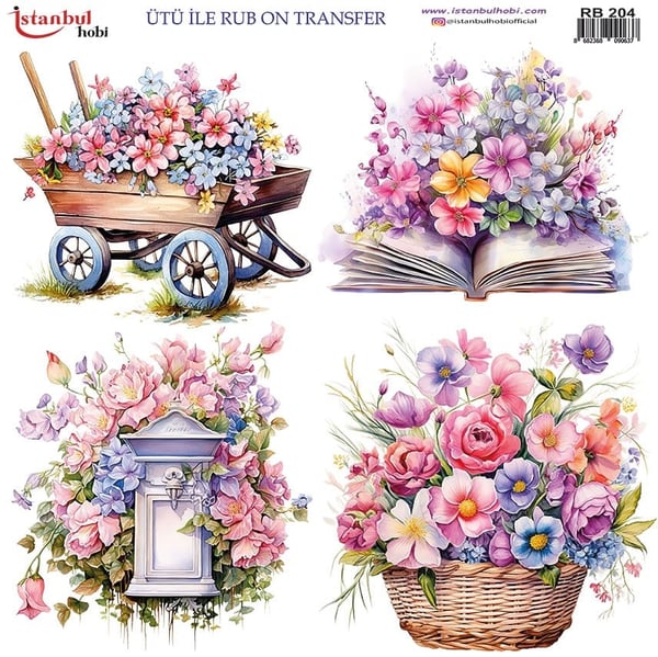 Ütü İle Baskı Transfer Kumaş Ve Ahşap Rubon 30 x 30 cm Çiçek Desenli RB 204