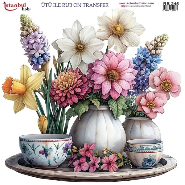 Ütü İle Baskı Transfer Kumaş Ve Ahşap Rubon 30 x 30 cm Çiçek Desenli RB 245