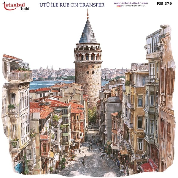 Ütü İle Baskı Transfer Kumaş Ve Ahşap Rubon 30 x 30 cm İstanbul Galata Kulesi Manzaralı RB 379