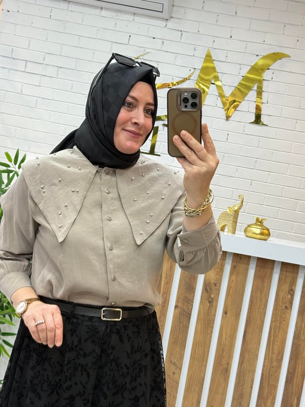 İNCİ ÇAKMA YAKALI KUPRA GÖMLEK