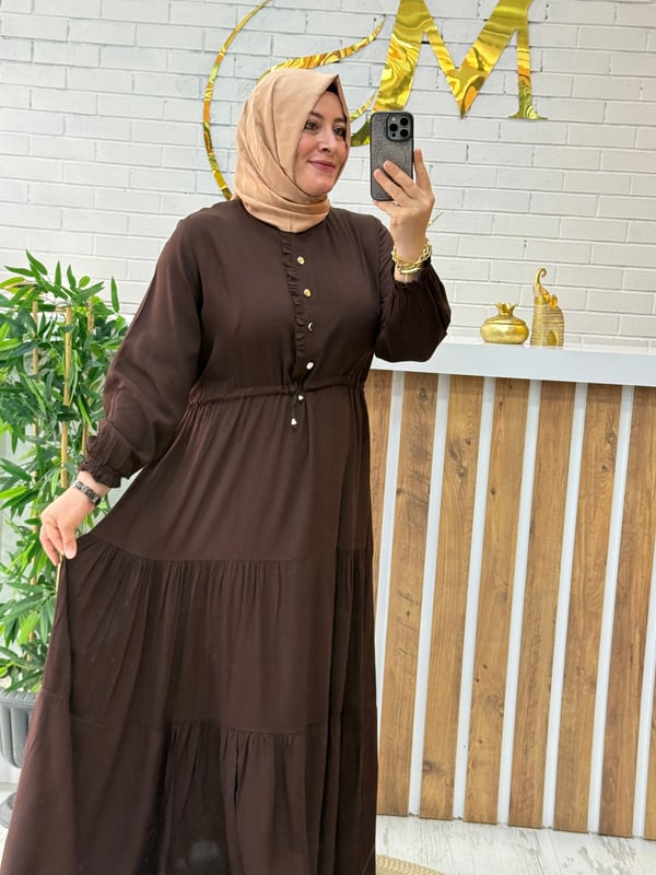 KAT KAT PAMUKLU VİSKON ELBİSE
