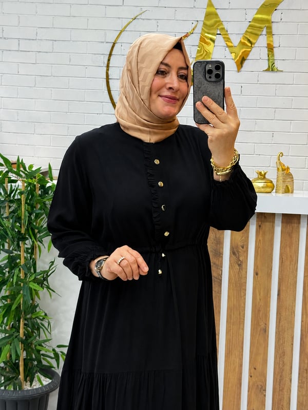 KAT KAT PAMUKLU VİSKON ELBİSE