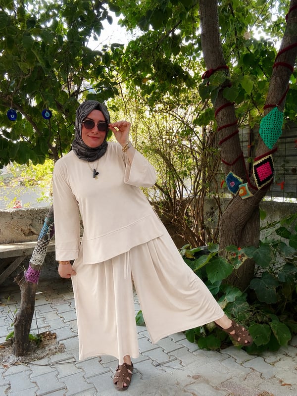 TİRİL TİRİL MODAL VİSKON PANTOLONLU SALAŞ TAKIM