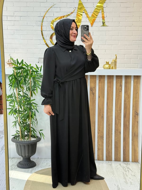 Yandan Bağlamalı Krep Elbise