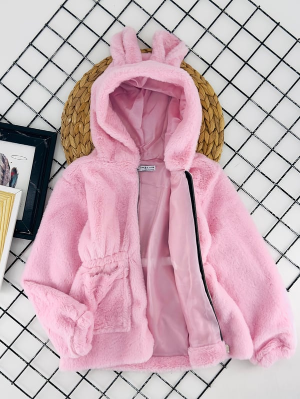 0235 Bel Lastikli Kız Çocuk Kürk Mont-PEMBE