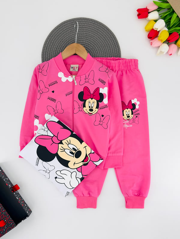 0275-9 Mk Ms Yazılı Baskılı Kız Çocuk Üçlü Takım-PEMBE