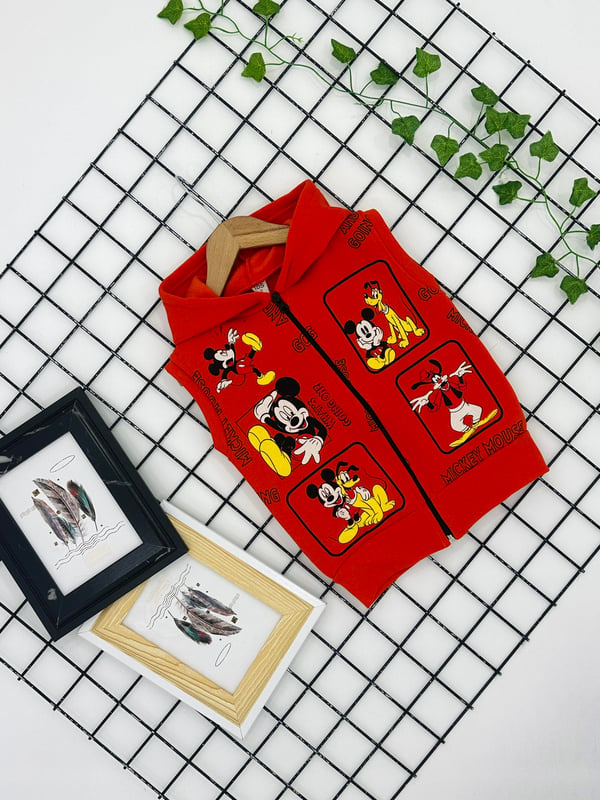 0338 Mickey Baskı Kapşonlu 3ip Erkek Yelek-TURUNCU