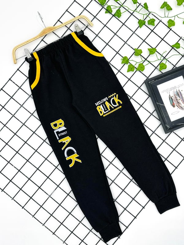 0570 Black Street Baskılı Cepli Erkek Çocuk Mevsimlik Tek Alt (11-15 Yaş)-SİYAHA SARI