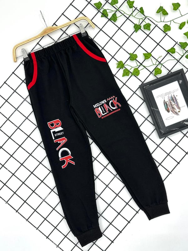 0570 Black Street Baskılı Cepli Erkek Çocuk Mevsimlik Tek Alt (11-15 Yaş)-SİYAHA KIRMIZI