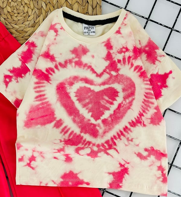 0800-1 Batik Desen Klap Baskılı Kız Çocuk Penye Pantolonlu Takım-FUŞYA