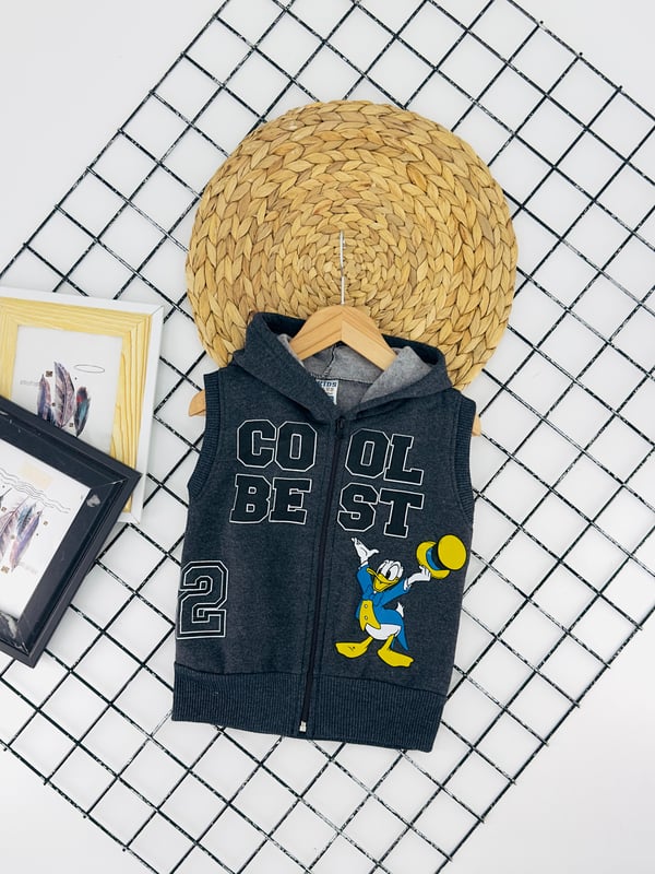 0931-3 Cool Best Yazılı Baskılı Erkek Çocuk Şardonlu Üç İplik Yelek-ANTRASİT