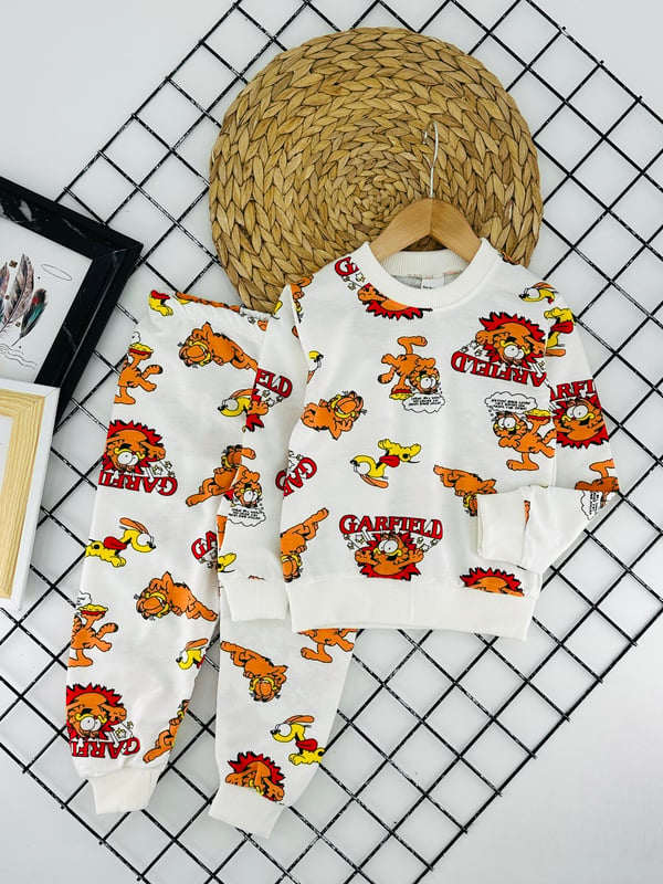 1000-16 Garfield  Baskılı Erkek Çocuk Penye Pijama Takımı-KREM