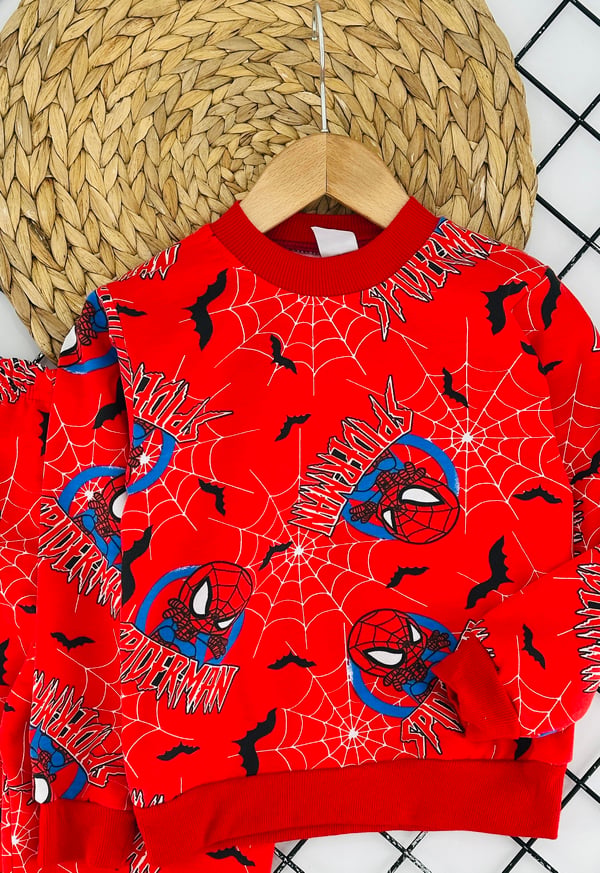 1000-19 Spdr  Baskılı Erkek Çocuk Penye Pijama Takımı-KIRMIZI