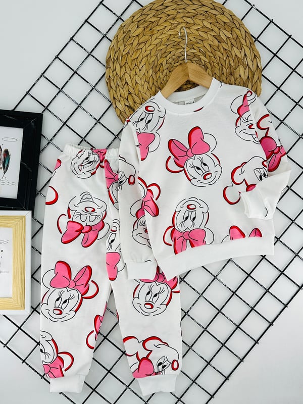 1000-27 Mk Ms  Baskılı Kız Çocuk Penye Pijama Takımı-KREM