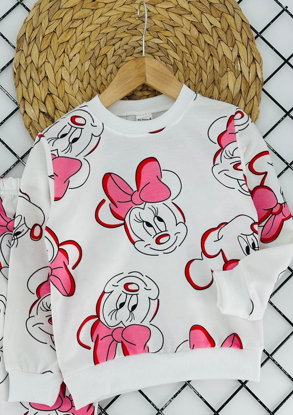 1000-27 Mk Ms  Baskılı Kız Çocuk Penye Pijama Takımı-KREM
