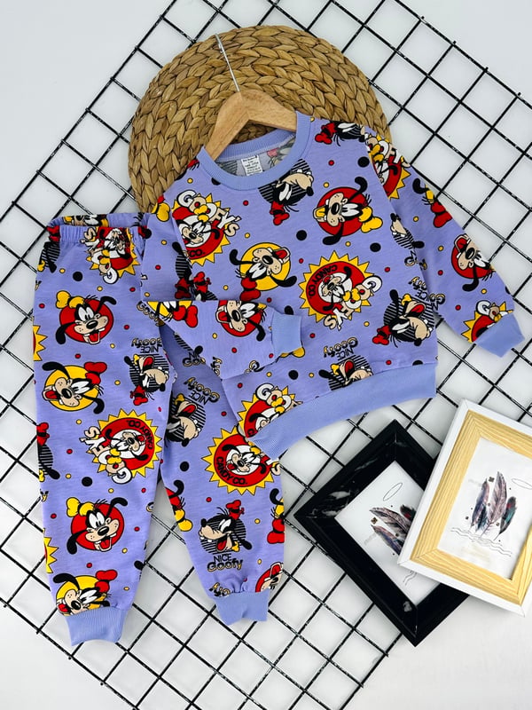 1000-38 Çoklu Donald Baskılı Kız Çocuk Penye Pijama Takımı-LİLA